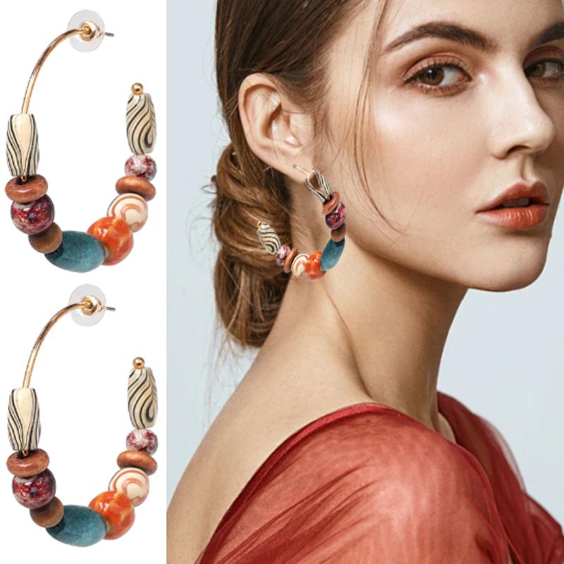 

2 шт. Геометрические серьги Серьги-подвески Богемные серьги Пляжные серьги Керамические серьги с бусинами