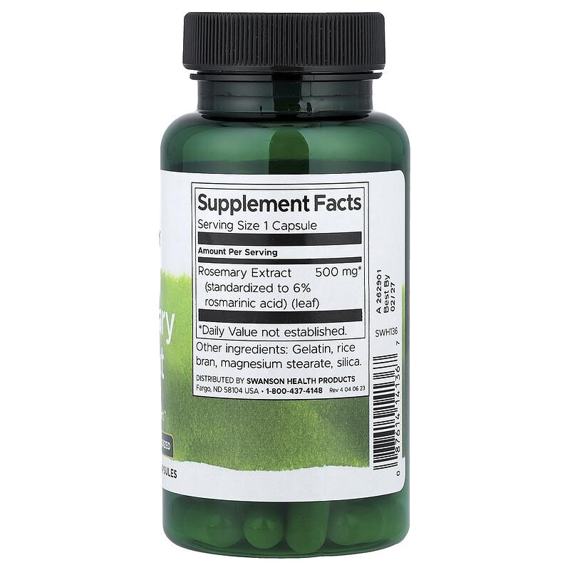 Rosemary Extract, Standardized, 500 mg, 60 Capsules