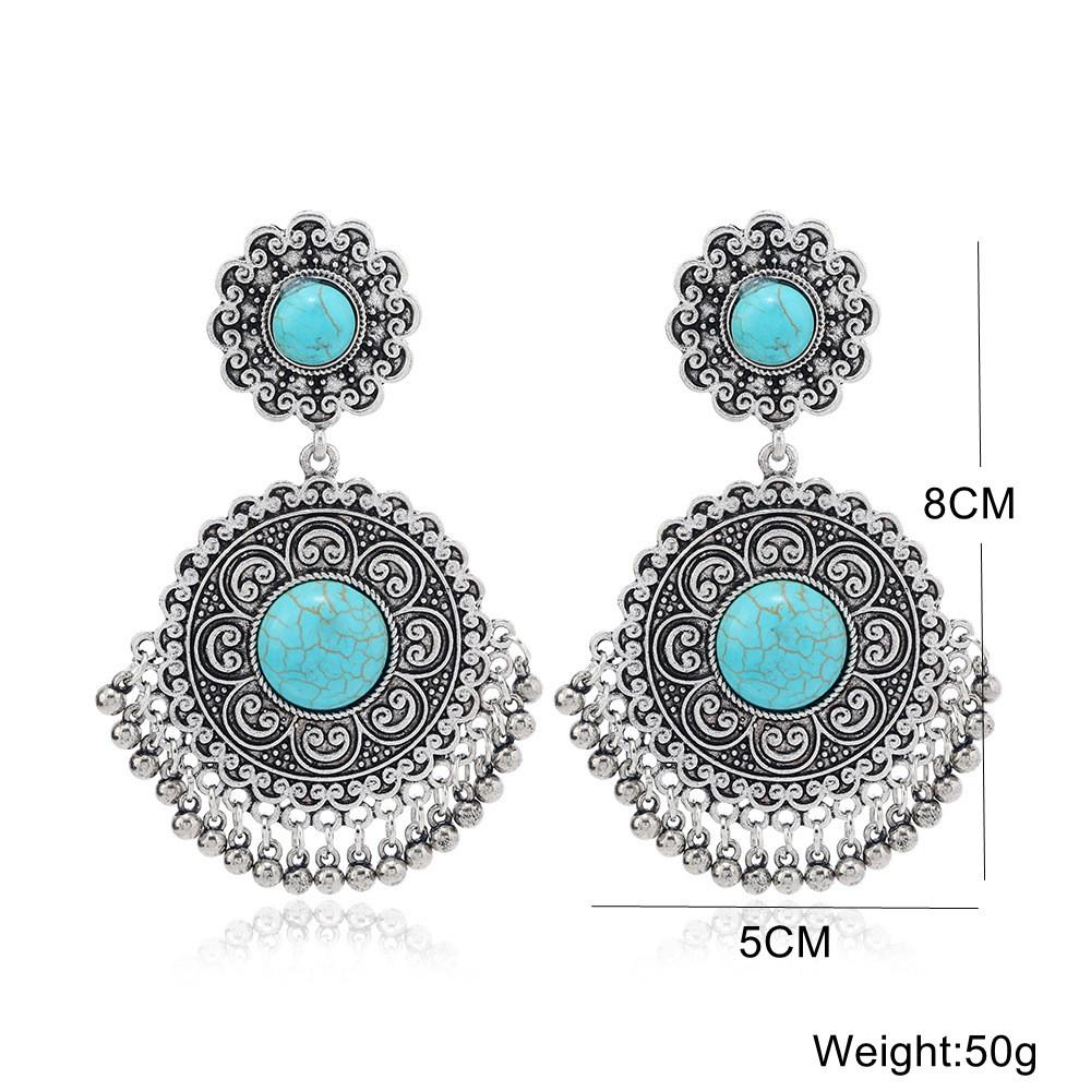 Vintage Silver Alloy Dangle Earrings With Turquoise Beads For Women Summer