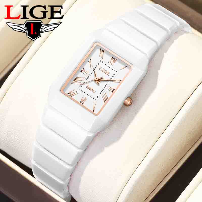 LIGE Watch Women's Wristwatch Brand Ceramic Fashion Quartz Elegant Waterproof Vintage Ultra-Thin Watch for Women Reloj De Mujer