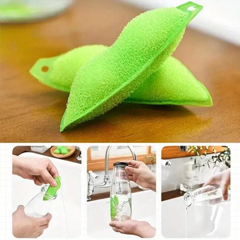 5/3/1PCS Reusable Edamame Cleaning Sponge Brush Pea Brush Scrub Cup Artifact Cleaning Sponge Wipe Bottle
