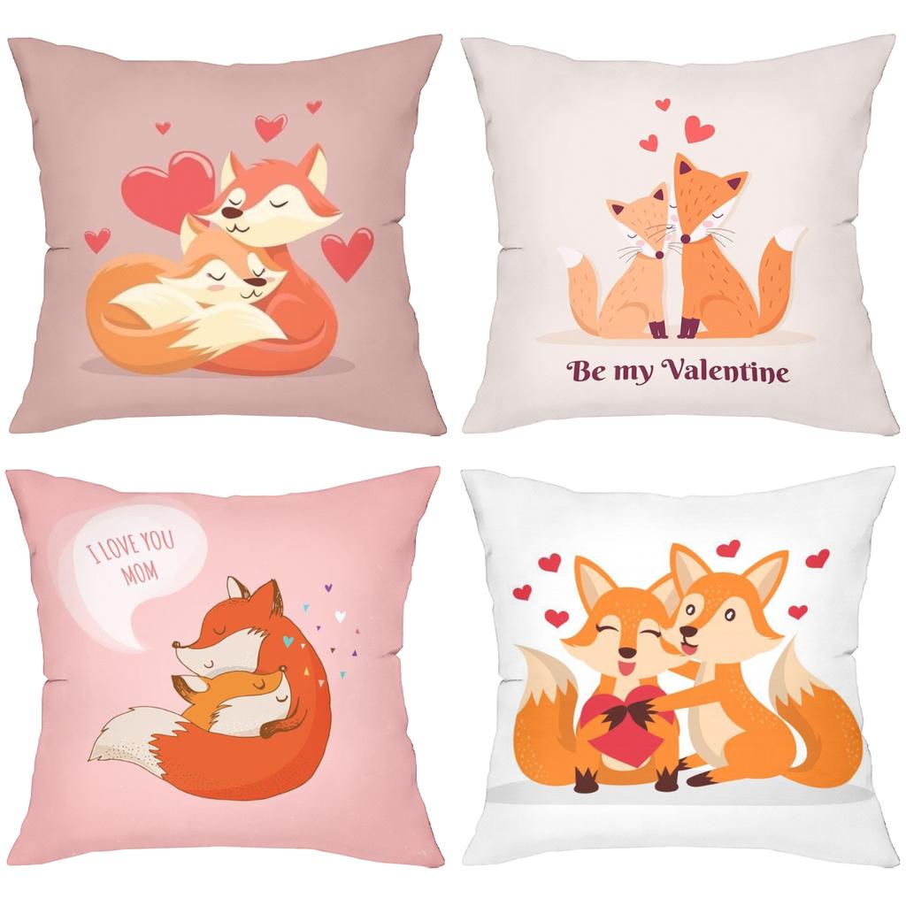 Cute Fox Pillow Covers I Love You Mom Valentine Polyester pillowcase, sofa decorative cushion cov Headboard Pillow
