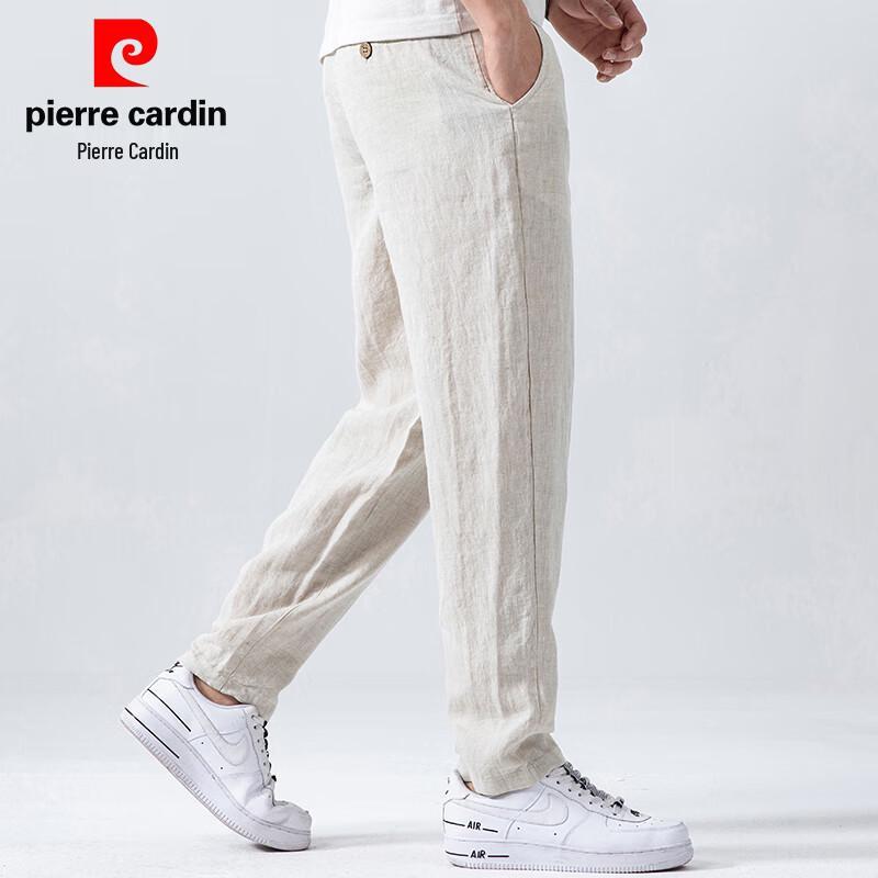 Pierre Cardin Men's 100% Linen Chinese Style Straight-Leg Casual Pants