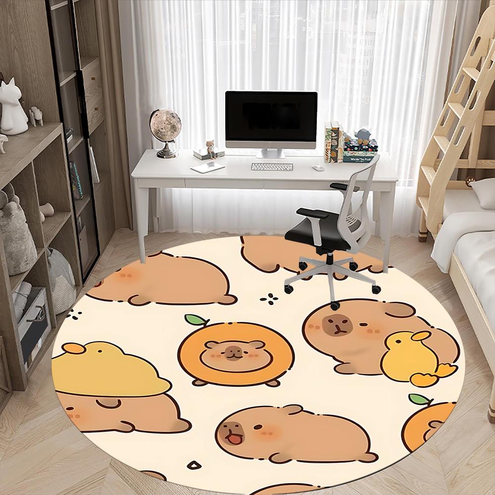 1 Stück Süßer Capybara Büro Runder Teppich, Matte Geeignet Für Büro, Unter Bürostühlen Schlafzimmer Wohnzimmer Heimdekoration, Zimmer Deko