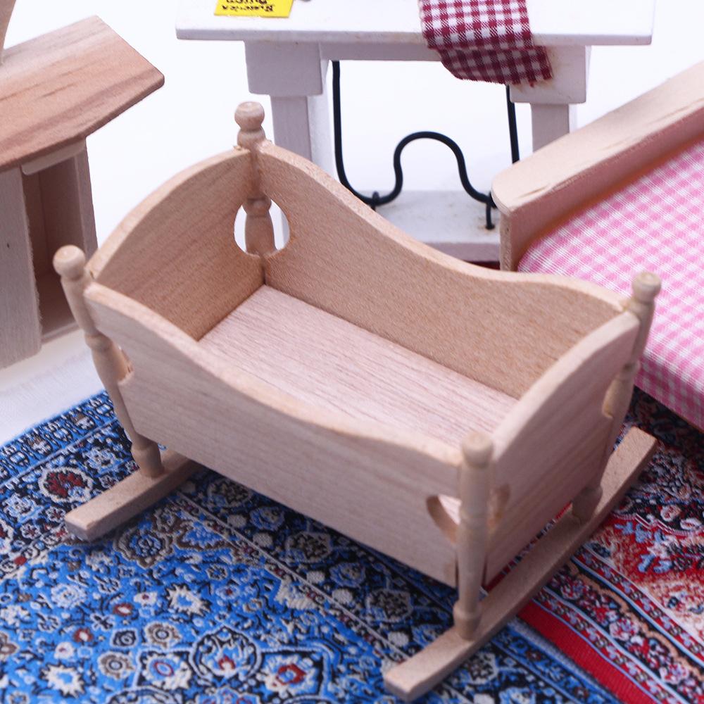 1Pcs Dollhouse Miniature Wooden Furniture Shaker Cradle Baby Bed Model Toys Nursery Simulation Crib Dolls Home Deccor Accessory