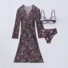 Fashionable Women's Sexy Multi-Color Printed Mesh Cover-Up Three-Piece Bikini Set