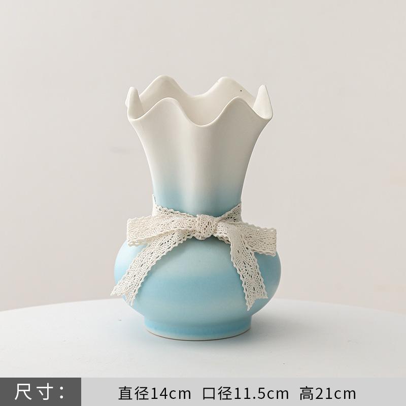 Chinese style Ceramic Gradient Color Wide Mouth Vase, Home Dining Table Living Room Bedroom Office Accessories, Flower Ware, 1Pc