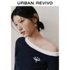 UR 2026 Spring Asymmetrical Faux Two-Piece Embroidered Slim T-Shirt