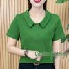 2023 Summer Women's Short Sleeve Tummy Covering Top - Fashionable Solid Color Turn-Down Collar Casual T-Shirt for Moms