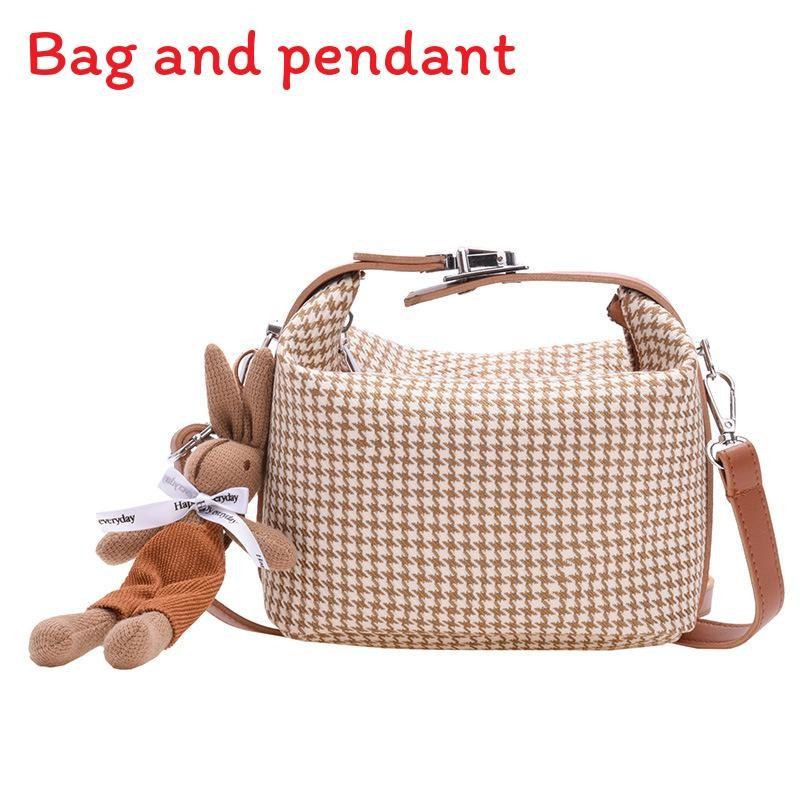 Simple Houndstooth Pattern Parent Child Shoulder Bag With Pendant For Kids Daily Use