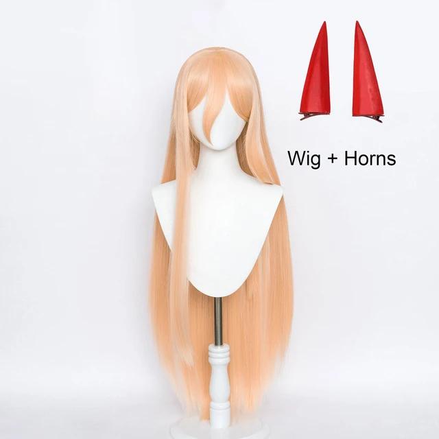 Anime Chainsaw Man Makima Power Cosplay Pruik Lang Oranje Roze Hittebestendig Synthetisch Haar Feest Rolspel Pruiken + Pruikenkapje + Hoorns One Size beige