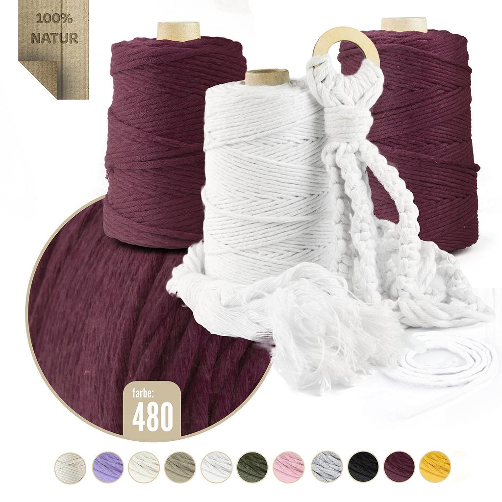 DQPP | Premium MACRAMEE GARN | 100m | 5mm | Purpurfarbig | 100% Baumwolle | Kordel Natur | Baumwollgarn Baumwollseil | DIY Handwork Decoration