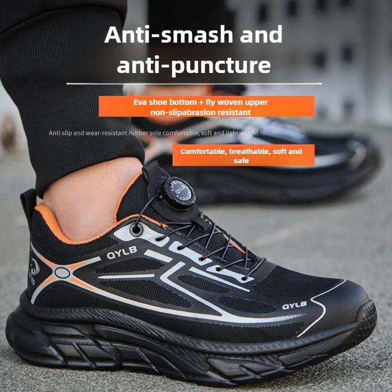 Non-slip Light Safety Shoes with Rotary Button Breathable Work Shoes Men Industrial Construction Comfortable Safety Toe Sneakers