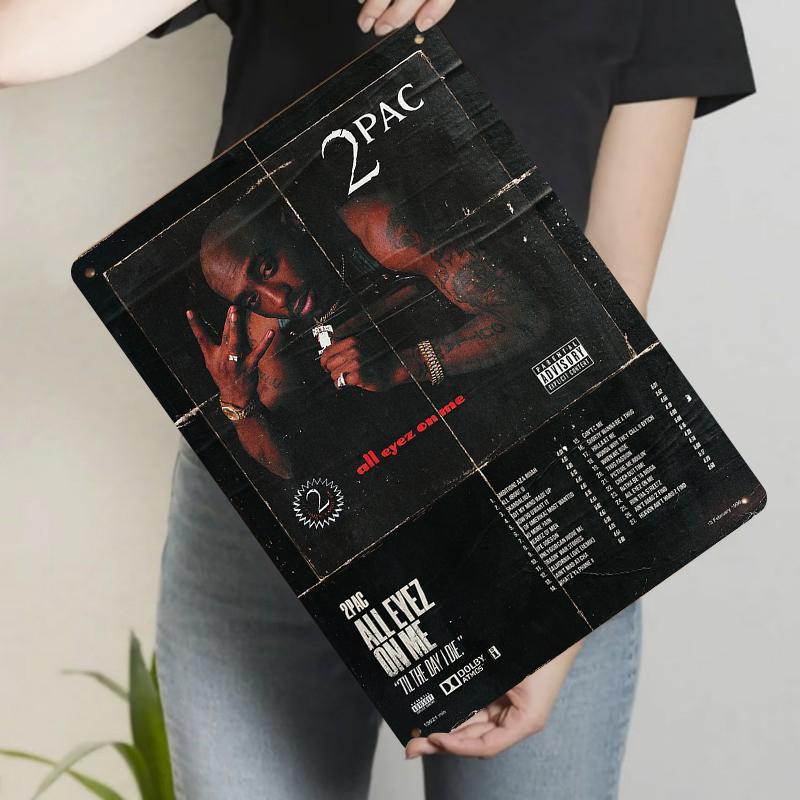 

Pac All Eyez On Me Album Cover Metal Poster Vintage Hip Hop Music Decor Wall Art for Room Decorations 20x30cm（7.8x11.8inch）