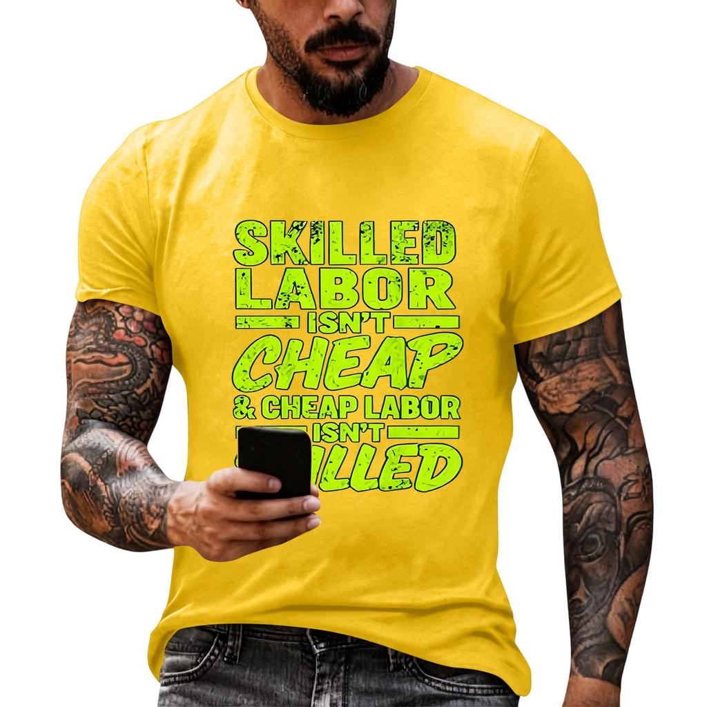 Men's Casual Loose Fit Short Sleeve T-Shirt Labor Day Graphic Printed Top Comfortable Crew Neck Tee