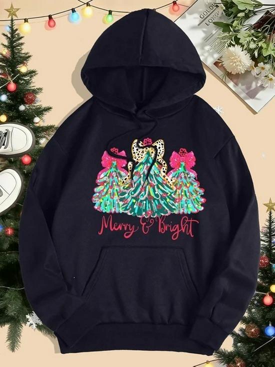 Merry Christmas Colorful Tree Women's Hoodie with Pockets - Comfy Hooded Sweatshirt for Autumn & Winter