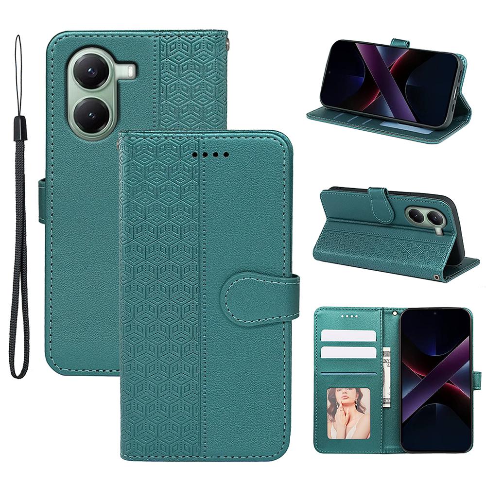 

Для Xiaomi Redmi Turbo 4 5G/Poco X7 Pro 5G Чохол Проти подряпин Склейка Тиснений Ромбовидний Шкіряний Чохол для Телефону Green