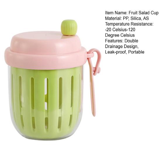Fruit Salad Cup with Fork Leak Proof Airtight Container Double