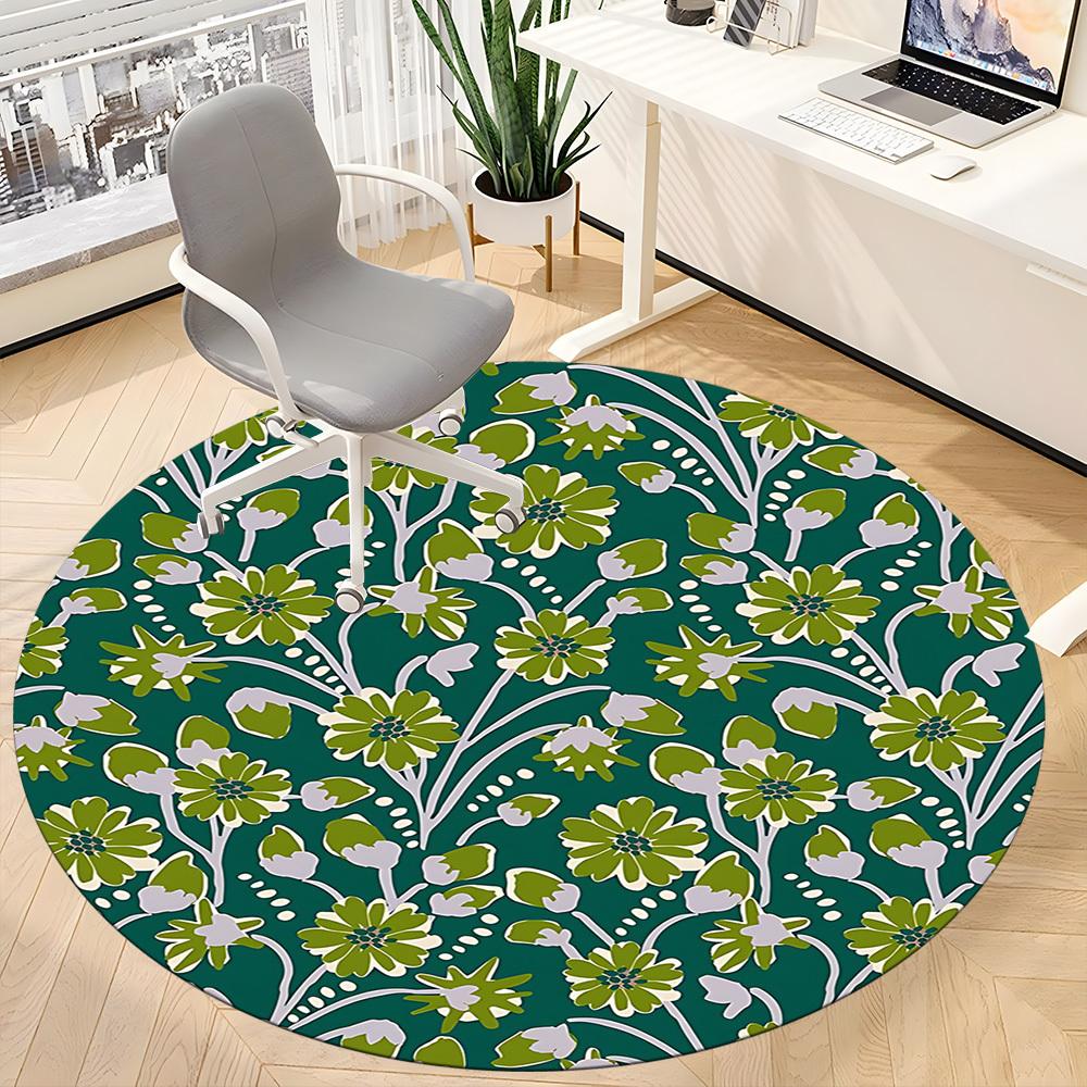 1pc Floral Pattern Office Round Area Rug, Under Office Chairs Bedroom Living Room Home Decor, Room Deco