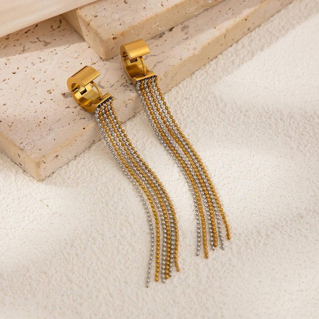 Salircon Vintage 18K Gold Plated Stainless Steel Tassel Long Drop Earring for Women Trendy Piercing Ear Waterproof Charm Jewelry