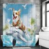 Rida Delfin Corgi Ocean Kokospalm Duschdraperi, Dekorativt Duschdraperi för Badrum, Vattentätt Duschdraperi med Krokar