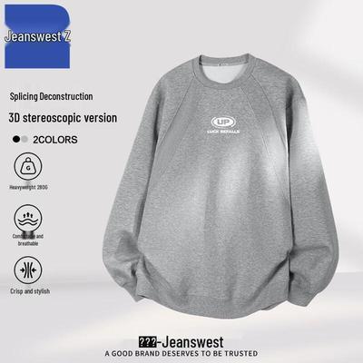 Jeanswest Men's 2025 Spring/Autumn Heavyweight Letter Print Pullover Sweatshirt