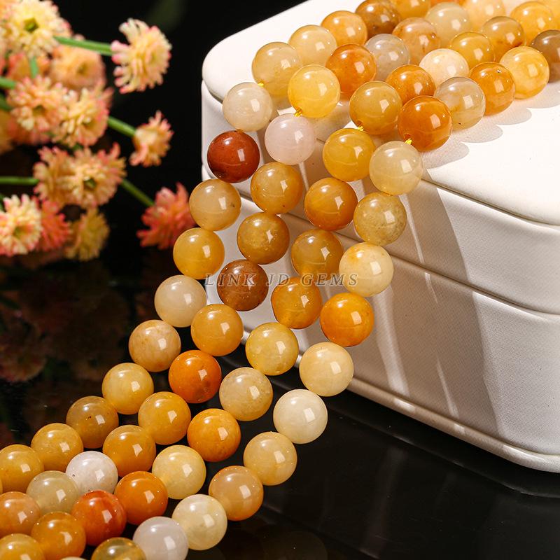 Yellow Chalcedony Round Jade Beads - Loose Semi-finished DIY Jewelry Accessories