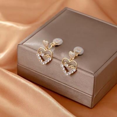 Without Piercing Ear Clip Female Love Rhinestone Fashion Simple Mosquite Coil Earrings
