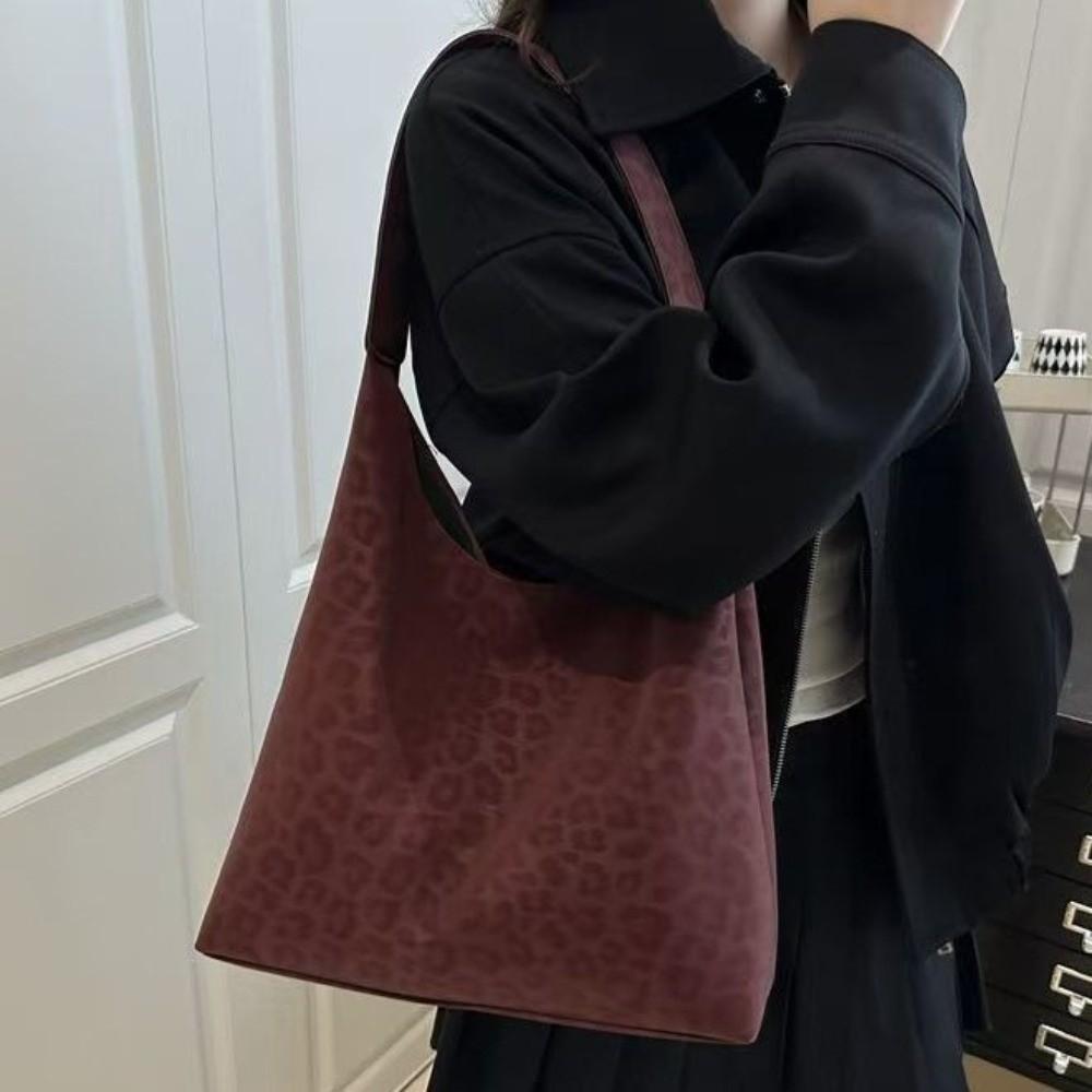 Large Capacity Leopard Print Shoulder Bag Vintage Hobo Handbag Versatile Tote Bag Set Casual