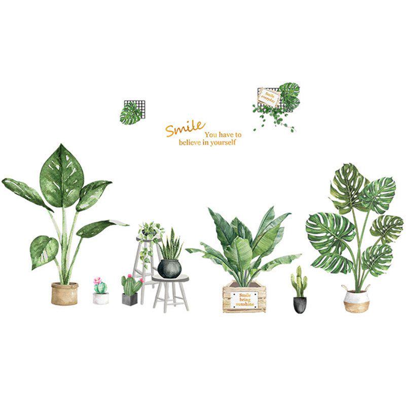 Mural Art Wallpaper Green Potted Plant DIY Self-adhesive 2Pcs Waterproof Wall Sticker