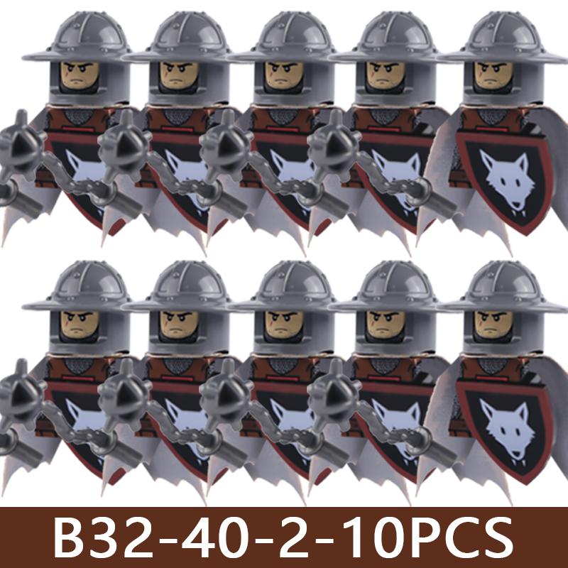Medeltida Slottssoldat Figurer Byggklossar Militär Armé Riddare Romersk Krigare Infanteri Milis Orcher Tillbehör Klossar Leksaker