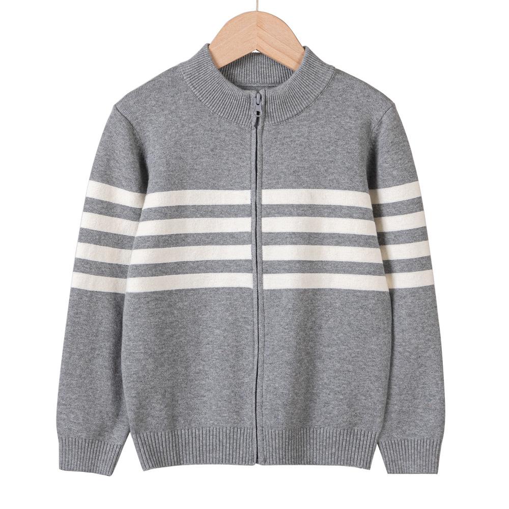 Children's Clothing Stand Collar Zipper Boy Girl Knitted Cardigan Top Spring and Autumn All-match Children's Sweater Jacket