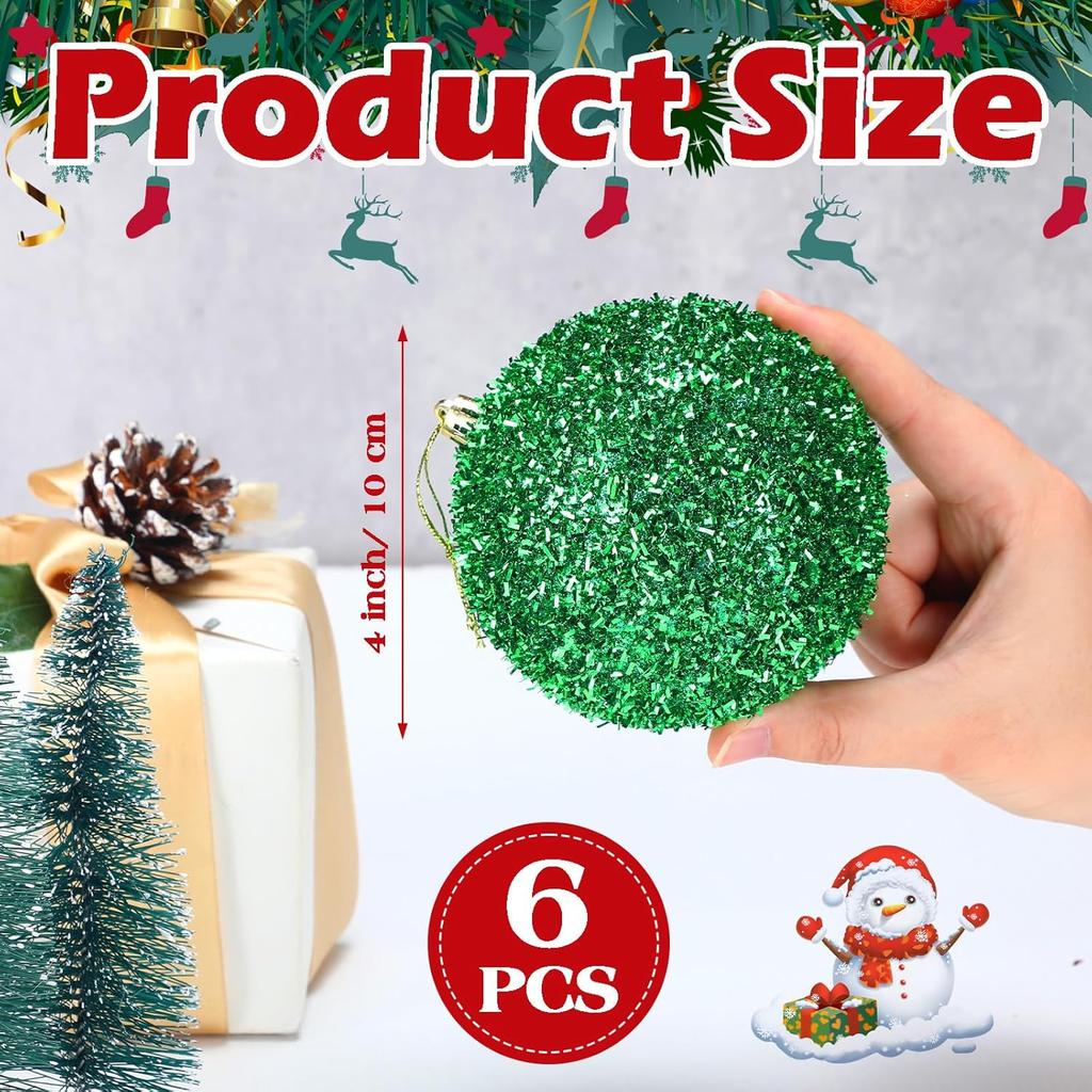 6 Pcs 4 Inch Valentine's Day Christmas Tree Ornaments Glitter Sequin Foam Balls Shatterproof Xmas Hanging Balls Decorations for Xmas Valentine