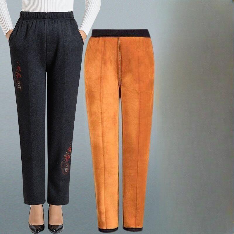 

Брюки прямого кроя с плюшевой подкладкой, Женские универсальные повседневные брюки, Брюки для мамы среднего и пожилого возраста, Длинные брюки с высокой талией и стройнящие XXXXXL