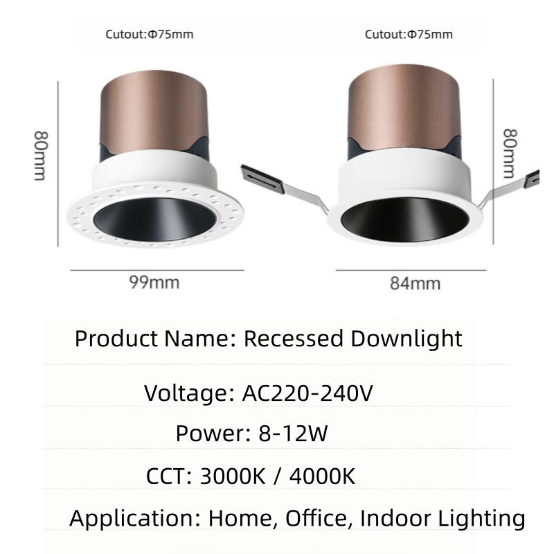 Modern Swiveling Recessed LED Downlight Aluminum Construction Anti-Glare Adjustable Angle Residential Commercial Ceiling Light