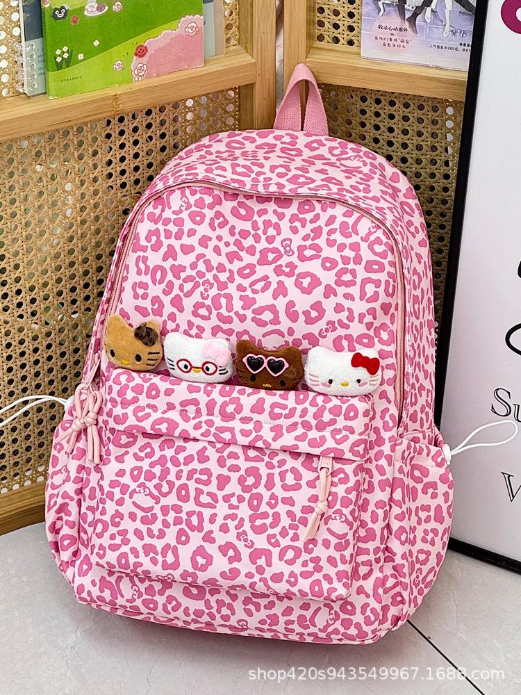 Schoolbag Leopard print canvas schoolbag Women's backpack High value niche American leisure travel backpack Large capacity Lightweight versatile