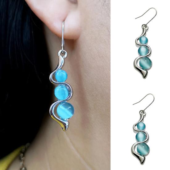 1 Pair Hook Earrings Bohemia Style Anti-deformed Exquisite Blue Stone Water Wave Shape Women Dangle Earrings Female Jewelry