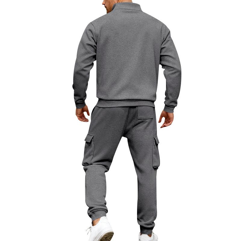 Men's 1/4 Zip Stand Collar Tracksuit 2 Piece Outfit Long Sleeve Sweatshirt & Cargo Jogger Pants Set Casual Athletic Sweatsuit