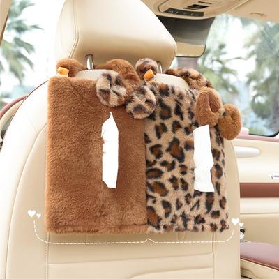 1 ks Krabička na kapesníky do auta Leopardí vzor krabička na kapesníky do auta plyšová závěsná krabička na papír na sedadlo auta Módní bohyně auto domov dvojí použití taška na kapesníky