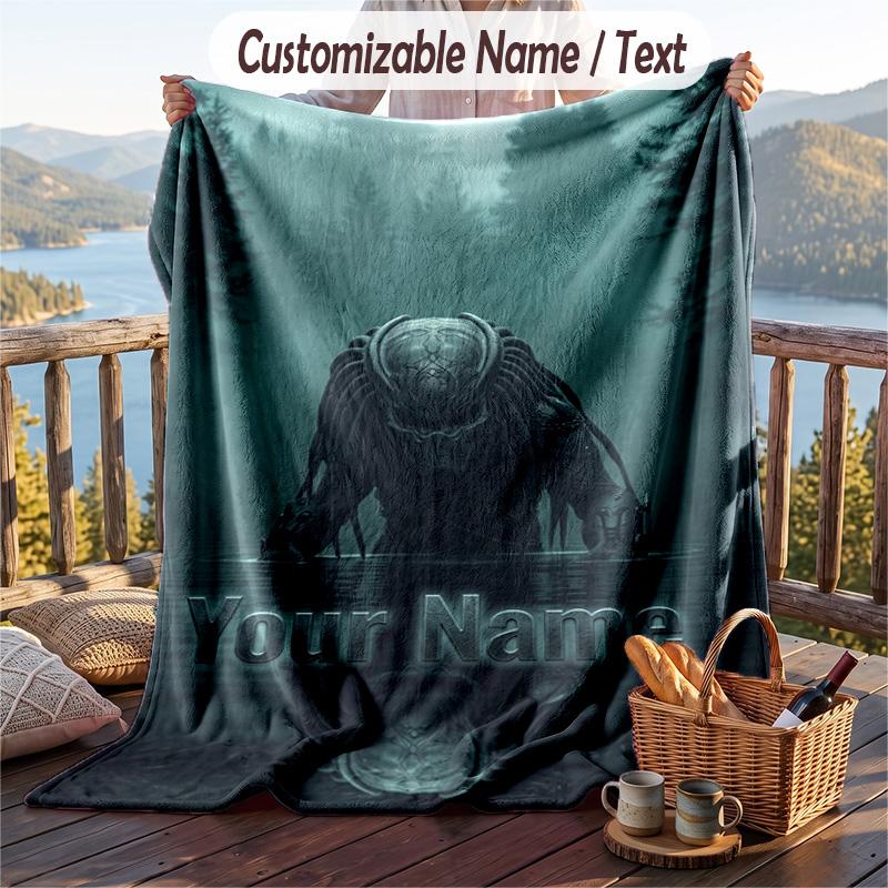 Custom Text Flannel Throw Blanket, Lightweight Cozy Bed Sofa BlanketPredator