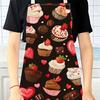 Cute Cupcake Apron, Sweet Heart and Strawberry Print Kitchen Cooking Bib, Novelty Gift for Bakers, Brown Cotton Kitchenwear