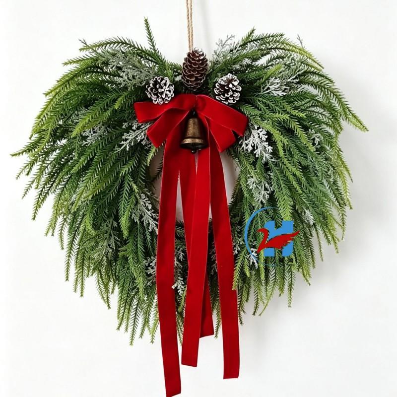 Christmas Wreath With Red Berries Bow Plastic Holiday Decor Home Door Wall 50cm