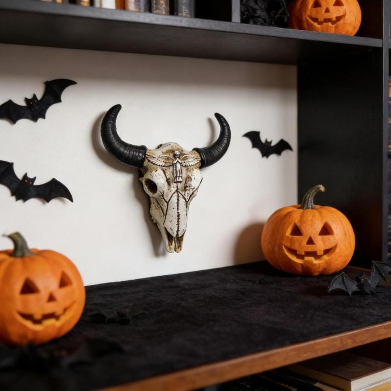 Decorazione Murale Artistica Teschio di Mucca in Resina Elegante per Casa Ufficio Caffetterie e Regalo Ornamento Decorativo Testa di Animale