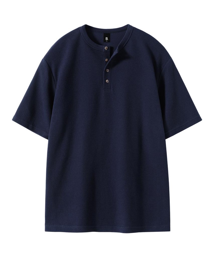 BRENSON (Waffle) Loose Fit Waffle Henley Neck Short Sleeve Tee (4 Colors)