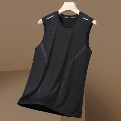 Herren Sportweste aus Eisseide, Rundhalsausschnitt, lockere Passform, einfarbig, ärmellos, Schweißabsorption, schnelltrocknend, Pullover für Fitnessstudio, Fitness, Joggen, Tanktop