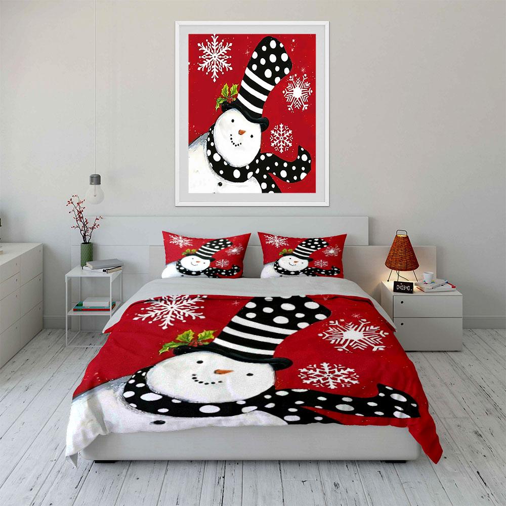 Snowman with Polka Dot Hat Bedding Duvet Cover Set Duvet Cover Pillowcases  (1*Duvet Cover 2*Pillowcases, Without Duvet Insert)