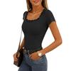 Women's Casual Lace Stitching Short Sleeve Square Collar Top