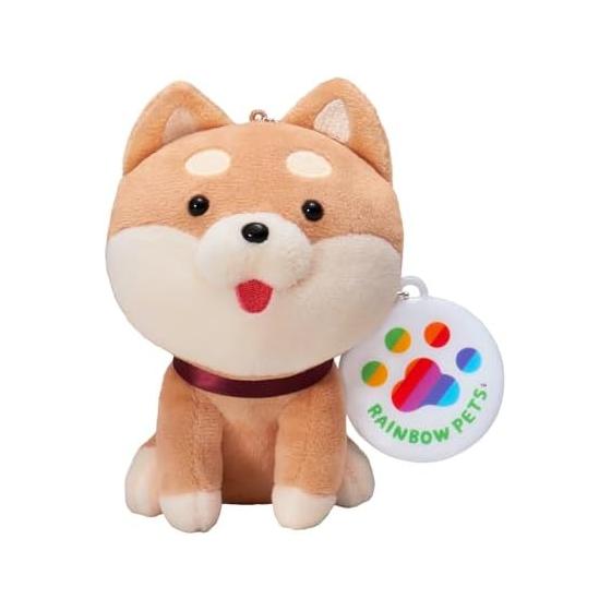Our Pet Plushie - Sitting Shiba Inu (Red) - Irasutoya Original Design - Big Round Eyes, Curled Up Tail, Ball Chain, Name Tag Included