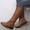 Winter Boots for Women Combat Cowboy Knee High Long Artificial Leather Platform Shoes Black Gothic Rock Punk Solid Women's Boots