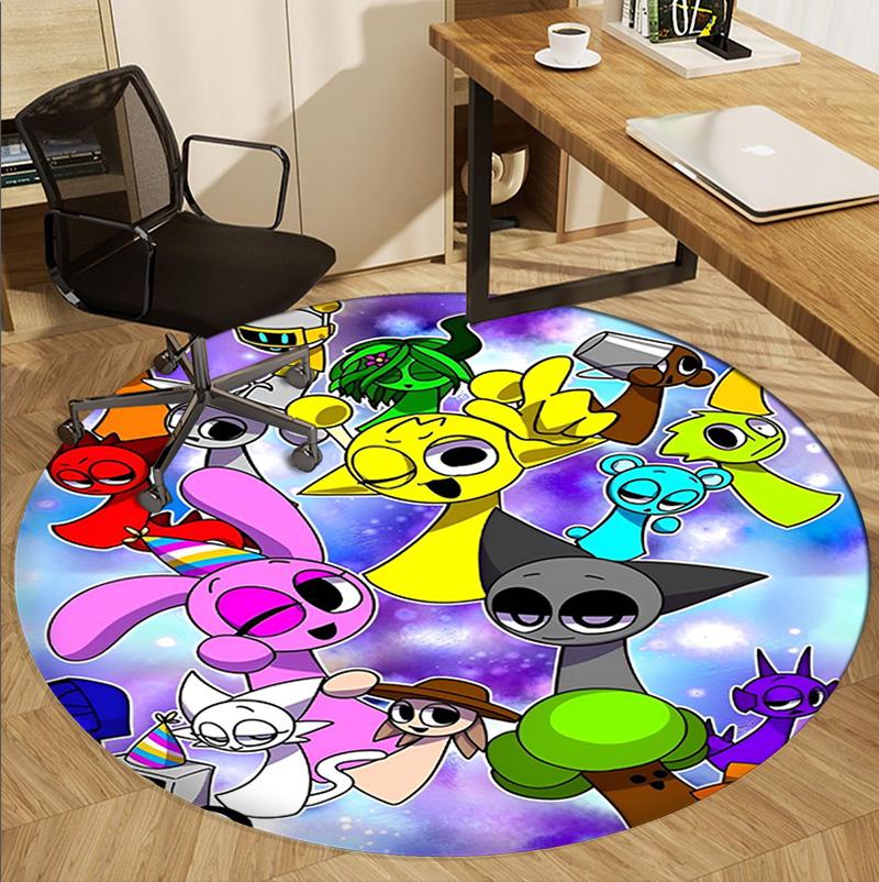 Sprunki Game Pattern Round Rug, Indoor/Outdoor Mat, for Picnic, Gameroom, Bedroom, Office, Living Room, Home Decor Carpet, Birthday Gift